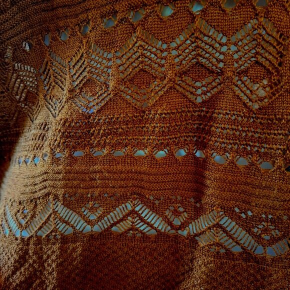 NAF NAF Paris LACE top knit sweater Sz S Café Caramelo Color BOHO SUMMER OFFICE - Picture 3 of 13